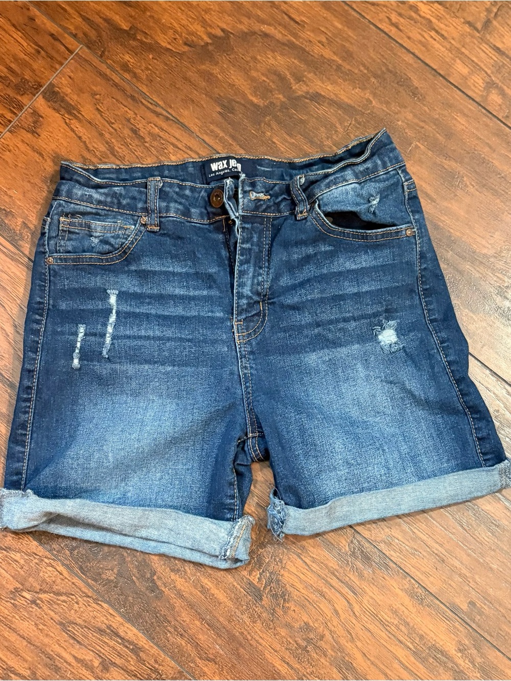 Wax Jean Dark Blue Distressed Roll-Cuff Denim Shorts